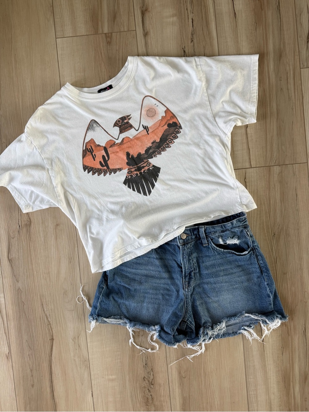 SZ 29 Flying Monkey Blue Denim Waistband Jeans and western T-shirt.